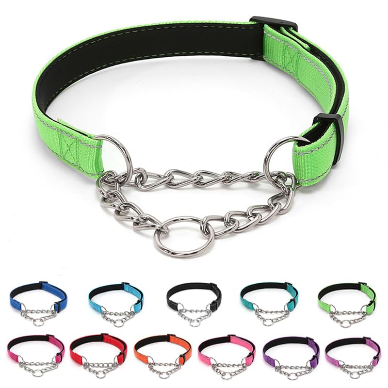 LOS ANDES Martingale Collar No Pull Reflective Martingale Dog Collar Limited Chain Training Collar for Large, Medium and Small Dogs (S:9.8-17.7"(25-45cm), Fluorescent Green)