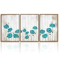 3 Piece Framed Canvas Wall Art Wild Flowers on Wood Background Canvas Prints Home Artwork Decoration for Living Room,Bedroom - 16