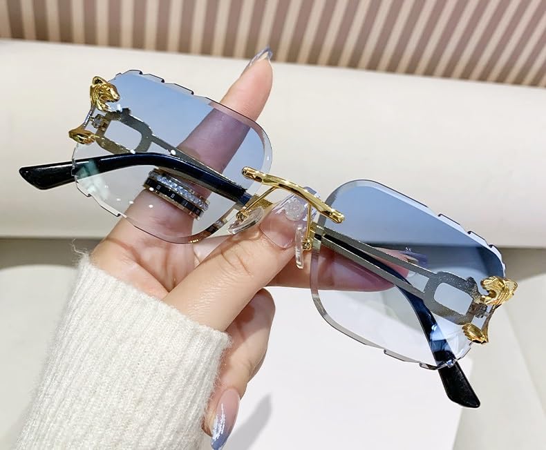 Image of Rimless Diamond Cut Trendy Retro Hip Hop Tint Lens Sun Glasses Frameless Rectangle Sunglasses For Men and Women