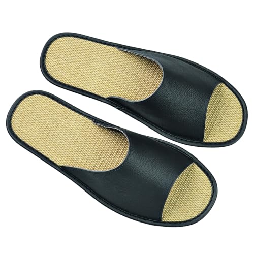 Image of Hwayslon Leather Slippers Men's Women's Leather Room Shoes Natural Cowhide Luxury Solid Color Unisex