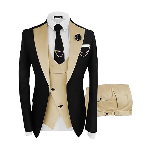 Wangyue Terno masculino de 3 peças slim fit para homens, casamento, formatura, smoking para homens, formal de negócios Wangyue Terno masculino de 3 peças slim fit para homens, casamento, formatura, smoking para homens, formal de negócios