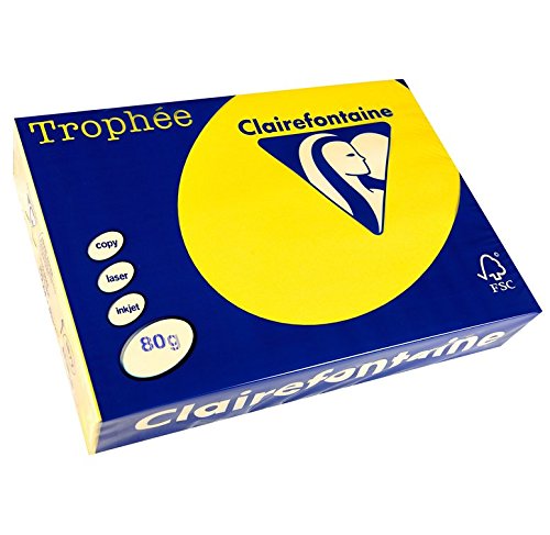 Clairefontaine 1877C - Ries mit 500 Blatt Druckerpapier / Kopierpapier Trophée, DIN A4 (21x29,7 cm), 80g, Kanariengelb intensive Farbe, 1 Ries