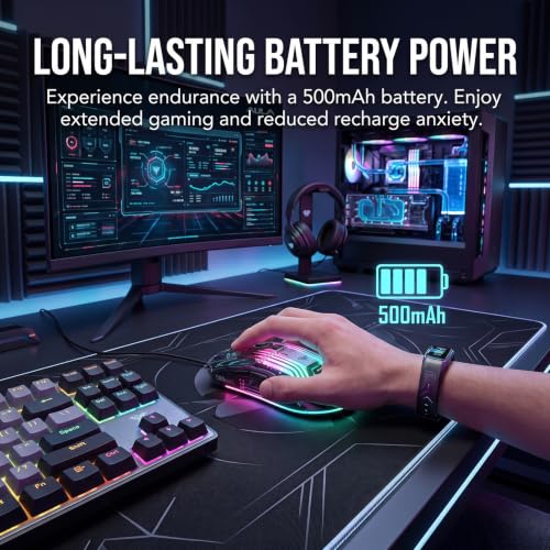 Image of RGB Magnetic Charging Dock Gaming Mouse, 12K DPI, PAW3311 Sensor, Tri-Mode Wireless, 6 Programmable Buttons, Ultra-Light 72g for PC /Mac (Black- Transparent)