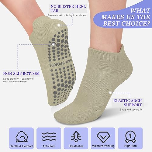 Image of yeuG Pilates Socks for Women Non Slip Grip Socks for Yoga, Barre, Hospital, Barefoot Grippy Yoga Sock Womens Gifts 4 Pairs