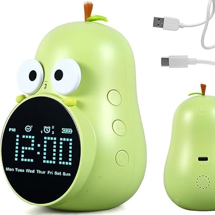 MAHVIW Alarm Clock, Digital Alarm Clock for Bedrooms, Cute Pear Alarm Clock, Alarm Clock Sleep Trainer with Led Digital Display, Digital Wake Up Clock, Digital Wake Up Clock Bedside, Small