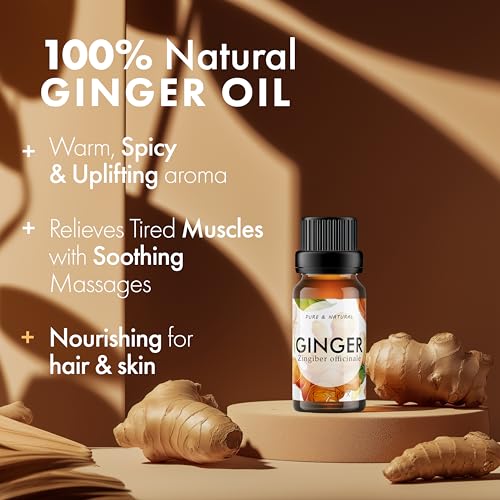 Image of Esslux Pure Ginger Oil - 100% Natural Therapeutic Grade Essential Oil for Lymphatic Massage, Belly Drainage, Hair Growth, Skin & Diffuser - 60 ML