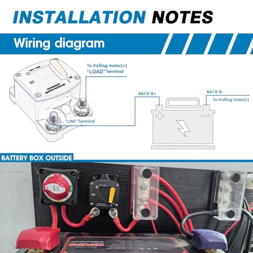 Image of 150A Amp Circuit Breaker Switchable | UL Certified | Manual Reset Overload Protection, for Automotive RV Solar Battery System 12V-48V DC, IP66 Waterproof, Surface Mount