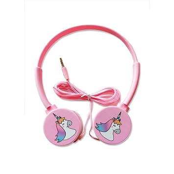 AKANAR Unicorn Wired On-Ear Headphones 3.5mm Jack Bass Booster Expandable Adjustable for School Music Compatible with Cellphones Tablets PC (Pack of 1 - Pink)