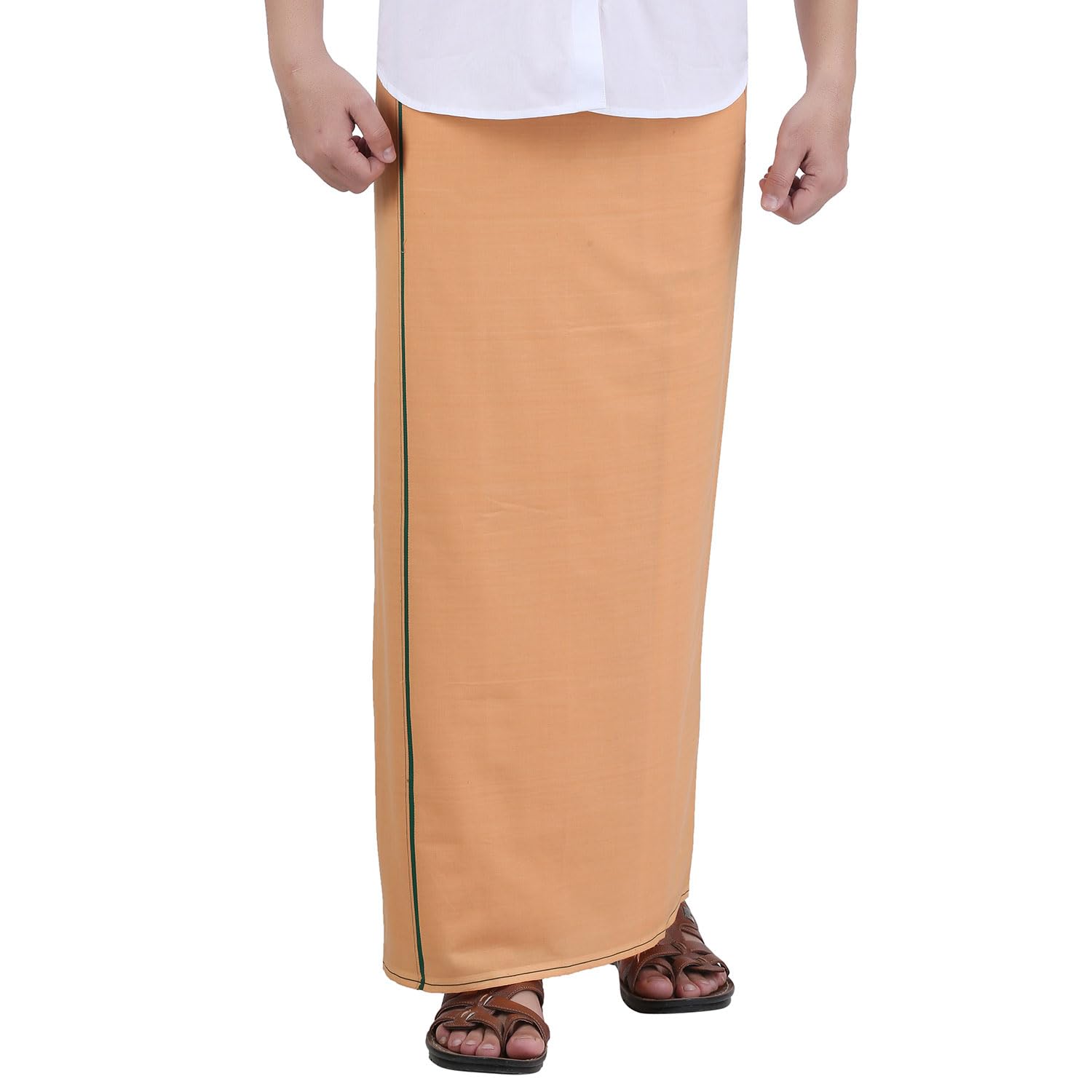 Prakasam Cotton Mens Light Kaavi Colour Welcro Pocket Single Dhoti (Roja-Light Kaavi) Size -Small (Hip Size 26 To 32)