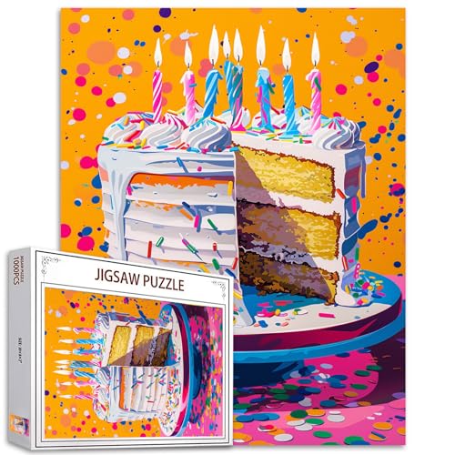 Birthday Cake Puzzles for Adults 1000 Pieces,Birthday Party Colorful Cake