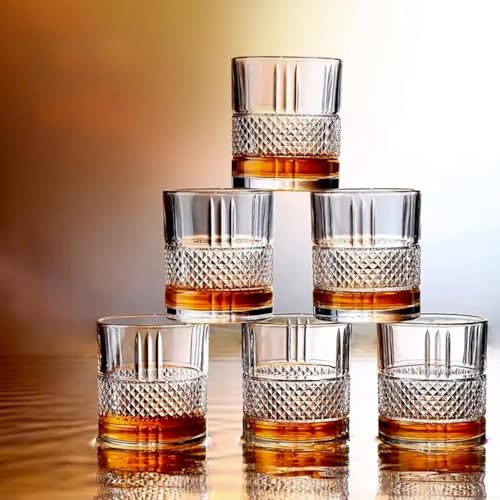 Image of Whiskey Glasses Set of 6 pcs- 300 ml Bar Glass for Drinking Bourbon, Whisky, Scotch, Cocktails, Cognac- Old Fashioned Cocktail Tumblers (6, Crystal)