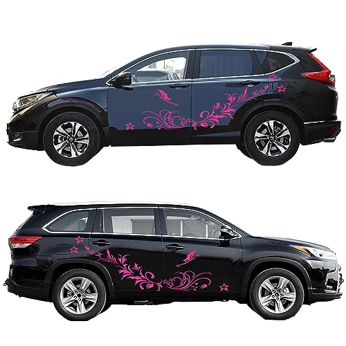 Car Body Decals Carved Hollow Flower Butterfly Decorative Stickers Anti-Scratch for Cars, Vans, SUVs, Trucks,Set of 3 pcs (Rose Color)