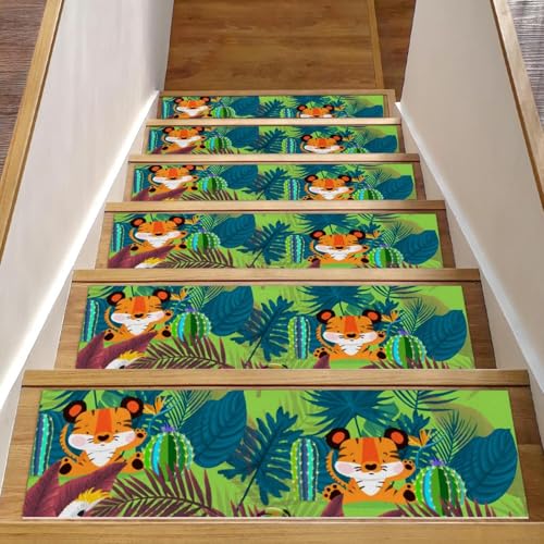 Peldaños para escaleras de madera alfombras antideslizantes 8x30 kit de 15 piezas diseño bosque 2