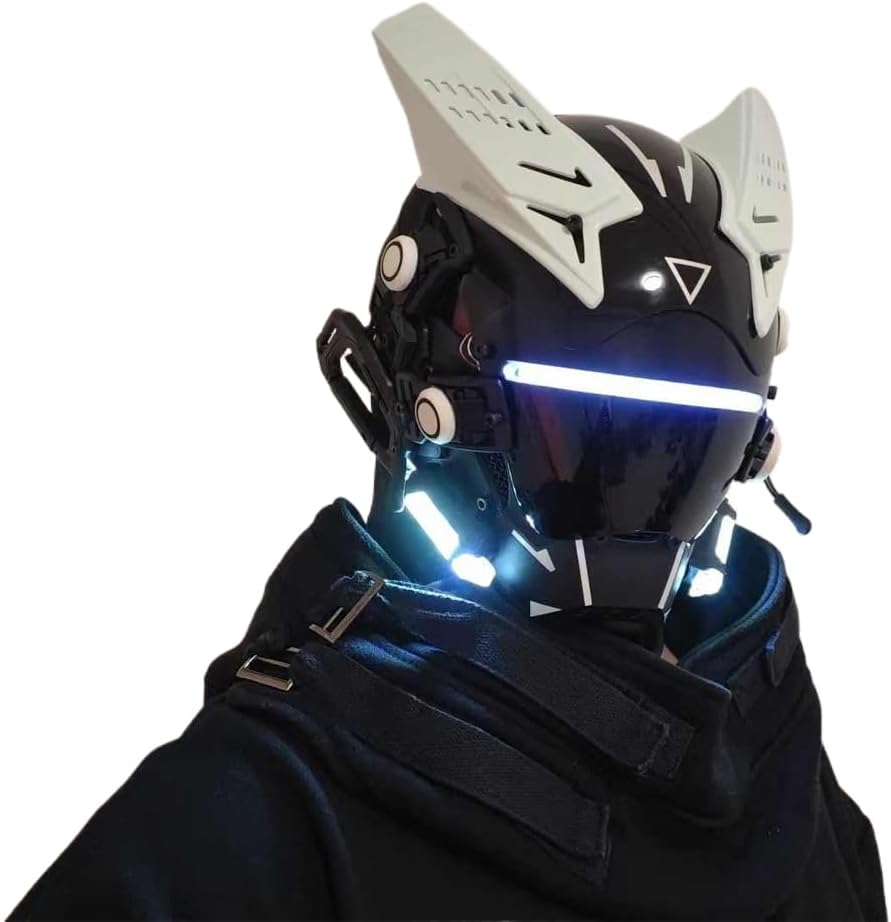 Future Punk Full-Face Mask, Adjustable LED Light-Up Mask with Visor for Halloween, Cosplay & Anonymous Theme Events Future Punk Full-Face Mask, Adjustable LED Light-Up Mask with Visor for Halloween, Cosplay & Anonymous Theme Events