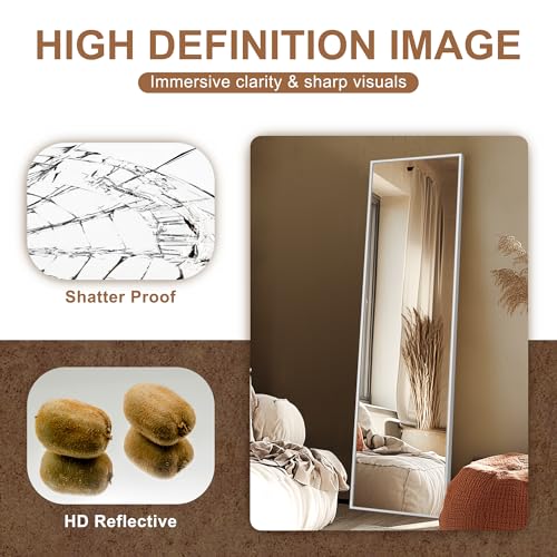 Image of Delma Full Length Mirror,Large Floor Mirror with Aluminum Frame for Bedroom, Bathroom, Living Room,Wall Mount or Freestanding Design(with Stand,Rect 56x15-Silve)