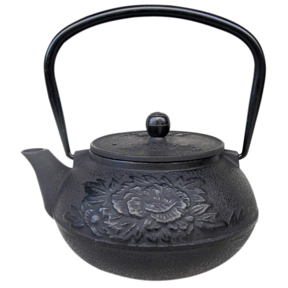 Japanisches schwarzes Gusseisen-Teekännchen mit Sieb, Geschenkset, 9-teiliges Muster – Pflaumenfarbene Katze, China