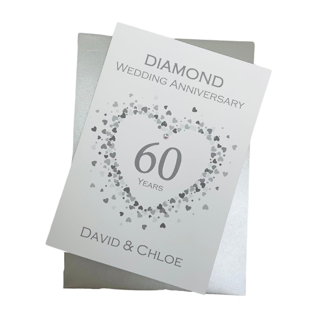 60th Wedding Anniversary Card - Diamond 60 Year Sixtieth Anniversary Greeting Card, Personalised Gift for Wife, Husband, Parents, Couple Friends - Various Designs (Love Heart) โ image 1