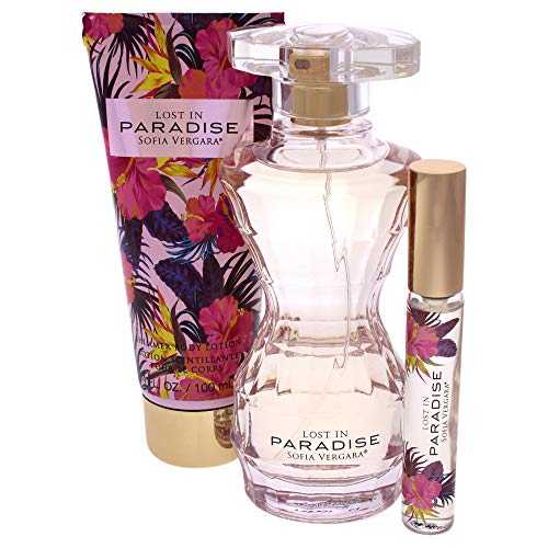 Sofia Vergara Lost In Paradise Women 3 Pc Gift Set 3.4Oz Edp Spray, 10Ml Edp Roller Ball, 3.4Oz Body Lotion #TOP1
