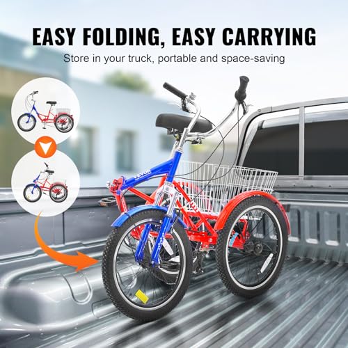 Image of VEVOR Folding Adult Tricycle,Adult Folding Trikes, 3 Wheel Cruiser Bike with Large Basket & Adjustable Seat, Shopping Picnic Foldable Tricycles for Women, Men, Seniors