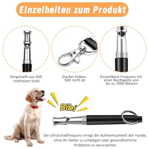 LBJFYHJN Hundepfeife Hochfrequenz Lautlos – Ultrasonisches Anti-Bell-Hunde-Zubehör mit Lanyard, Verstellbares Hundepfeife für alle Rassen - Schwarz