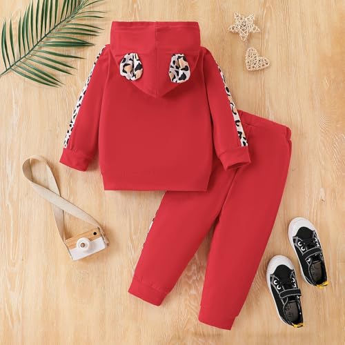 Image of 2PC Girls Clothes Girl letter and Floral print Hooded Set, letter print Top +Floral print Pants Set