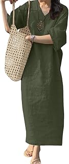 Kaftan Dresses for Women V-Neck Solid Color Casual Loose Oversized Long Dress