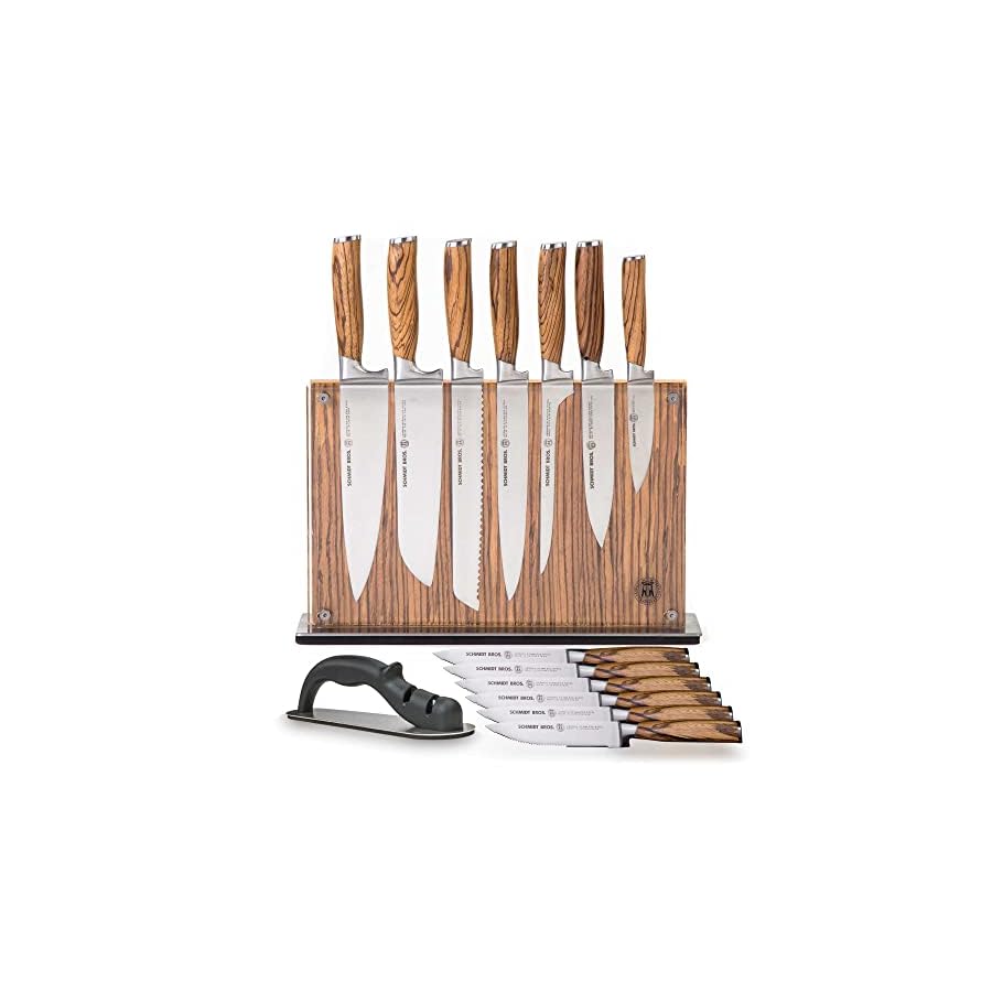 Schmidt-Brothers-Zebra-Wood-15-Piece-Kitchen-Knife-Set-High-Carbon-Stainless-Steel-Cutlery-with-Zebra-Wood-and-Acrylic-Magnetic-Knife-Block-and-Knife-Sharpener Schmidt Brothers - Zebra Wood, 15-Piece Kitchen Knife Set, High-Carbon Stainless Steel Cutlery with Zebra Wood and Acrylic Magnetic Knife Block and Knife Sharpener