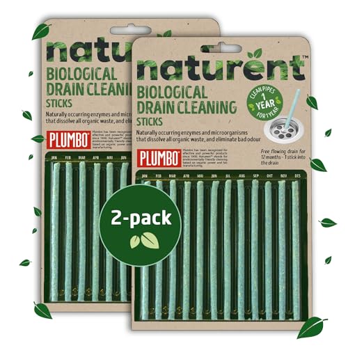 Drain cleaning Sticks 2 Pack of 12 – Enzyme-Activated Drain Cleaner Sticks & Sink Odour Remover – Natural, Sustainable European made Enzyme Cleaner Clog & Cleaning Sticks by Plumbo
