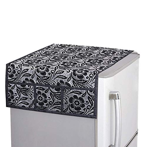 Image of Kuber Industries PVC 3 Pieces Fridge Mats, 1 Piece Handle Cover and 1 Piece Fridge Top Cover (Black), CTKTC13908