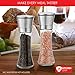 KitchenGrip Salt and Pepper Grinder Set Of 2 - Stainless Steel Top, 6 Oz Glass Tall Body - Salt and Pepper Mill For Fine and Coarse Grinding, 5 Grade Adjustable Ceramic Rotor, Salt and Pepper Shakers