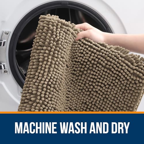 Image of OLANLY Bathroom Rugs Sets 2 Piece, Soft Absorbent Chenille Bath Mats and U-Shaped Contour Toilet Mat Area Rug Set, Machine Washable Bath Carpet, Home Decor Accessories(30 inchx20 inch+24 inchx20 inch, Tan)