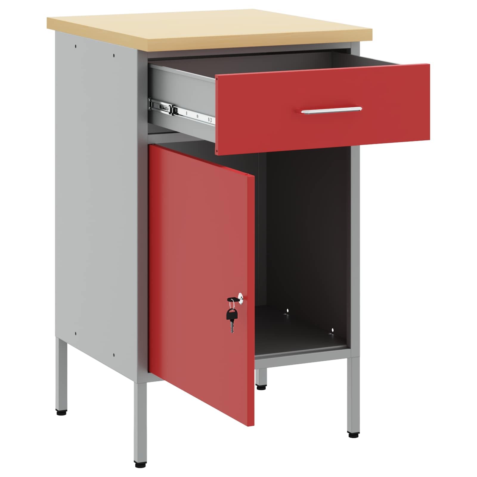 vidaXL Werkbank Rot und Grau 50 x 55 x 85 cm Ingenieure Holz und Stahl, Werkstatt, robuste Werkbank, rechteckiger Tisch, professioneller Arbeitsplatz für Bastler