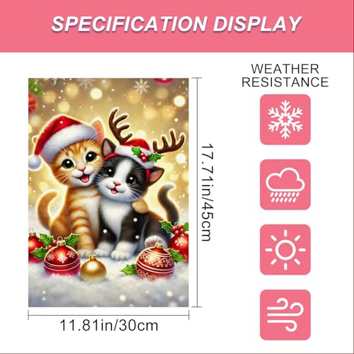Image of BlissYard Christmas Garden Flag Adorable Kittens Santa 12x18 Inch Hats Reindeer Antlers Snowflakes Holiday Home Outdoor Decor Decorative Seasonal Welcome Banner Polyester For Girls or boys gifts