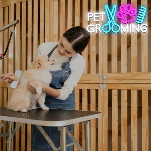 Image of Pet Grooming Neon Sign for Wall Decor, 15.5 inch x 8.2 inch Led Signs for Business, USB Dimmable Paw Neon Lights for Pet Shop Dog Hospital Spa Salon Bar Stores Decoration
