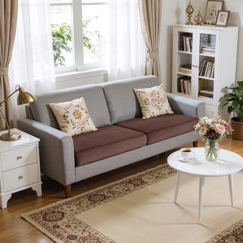 Hokway Velvet Couch Cushion Covers Water Resistant Seat Covers Stretch Sofa Cushion Protector(2 Cushion Sofa, Brown)