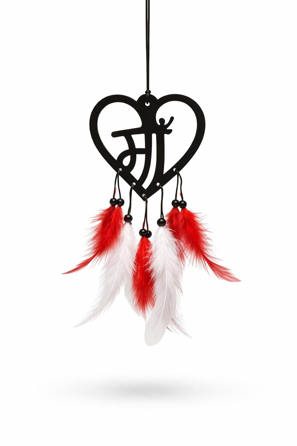 Acrylic Maa Car Hanging, Heart Shape Dream Catcher with Red and White Feathers, Car Rear View Mirror Hanging Decoration, Handmade MAA CAR Decor-image-20