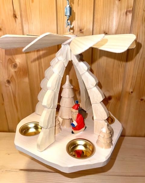 Pyramide de plafond Père Noël en bois véritable sculpté main artisanat d'art