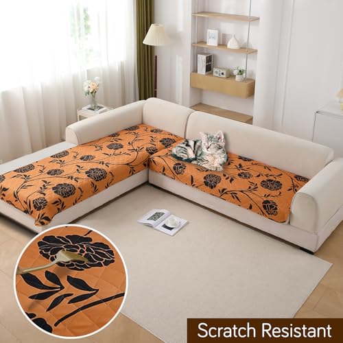 Image of HOKIPO 'Elira Series' Printed Water Repellent + Waterproof Quick Dry L Shape (3+3 Seater) Sofa Seat Cover Mat, Copper Brown Floral (AR-5249-C8*2)