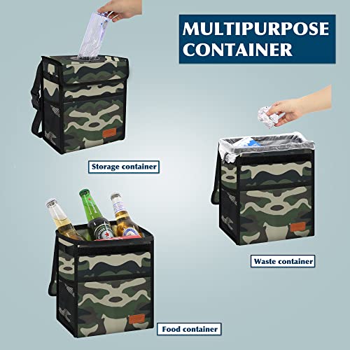 Image of Car Trash Can Leak Proof Car Trash Bag Waterproof Car Garbage Can with Lid for SUV Front Seat Multipurpose Car Hanging for Headrest Collapsible and Portable with Storage Mesh Pocket- Camouflage