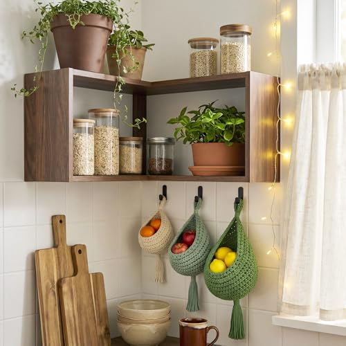 Image of Honeydak 3 Hanging Baskets, Sage Color Palette, Tassel, Cotton Rope