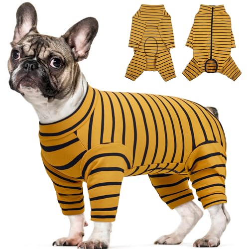 Kuoser Recovery Suit for Small Dogs After Surgery, Long Sleeve Dog Surgery Recovery Suit, Dog Onesie for Abdominal Wounds Skin Disease, Yellow XS XS (Back Length: 9.8'') Yellow
