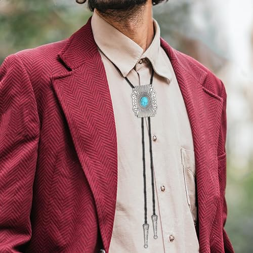 Image of HUABOLA CALYN Native American Bolo tie Rodeo Cowboy Leather Necktie Western Bolo ties for Men Women Necktie for Concert Fans