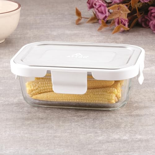 Image of ATTRO Glassox Borosilicate Rectangular Glass Lunch Box with Stainless Steel Lid Food Storage Container Microwave & Freezer Safe BPA-Free Food-Grade 370ml, Transparent