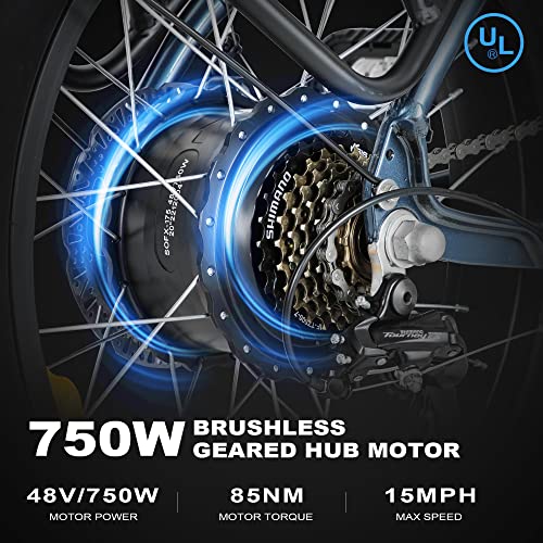 Intheari Electric Bike - 750W Motor Ebike For Adults, 20" Fat Tire Folding Commuter Electric Bicycle, 48V 13Ah Removable Battery, 28Mph Commute/Mountain E Bike (Gray) #TOP4