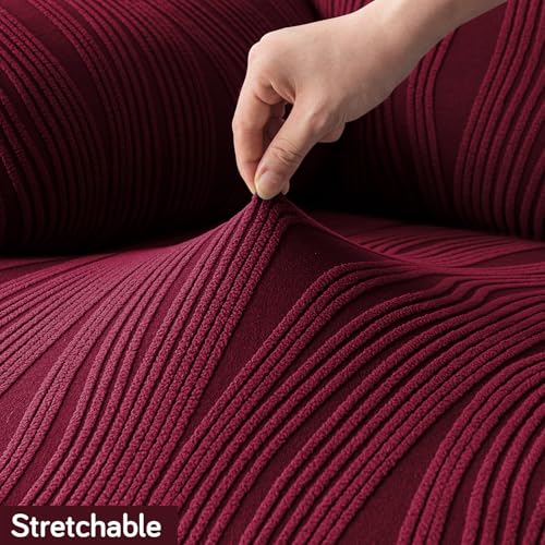 Image of HOKIPO 1 Seater Sofa Cover - 200 GSM Premium Jacquard Stretchable Fully Covered Slipcover,' Nestiva Series' Burgundy (NEW-AR-5307-BRGN)