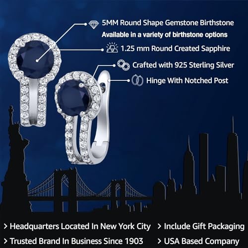 Gem Stone King 5MM Round French Clip Clasp Hook Earring For Women | 925 Sterling Silver | Gemstone Birthstone and White Created Sapphire Earrings | Fine Jewelry Gifts for Her Mom Women Wife2