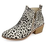 Brinley Co. Womens Faux Leather Stacked Heel Side Zip Booties Leopard, 7.5 Regular US