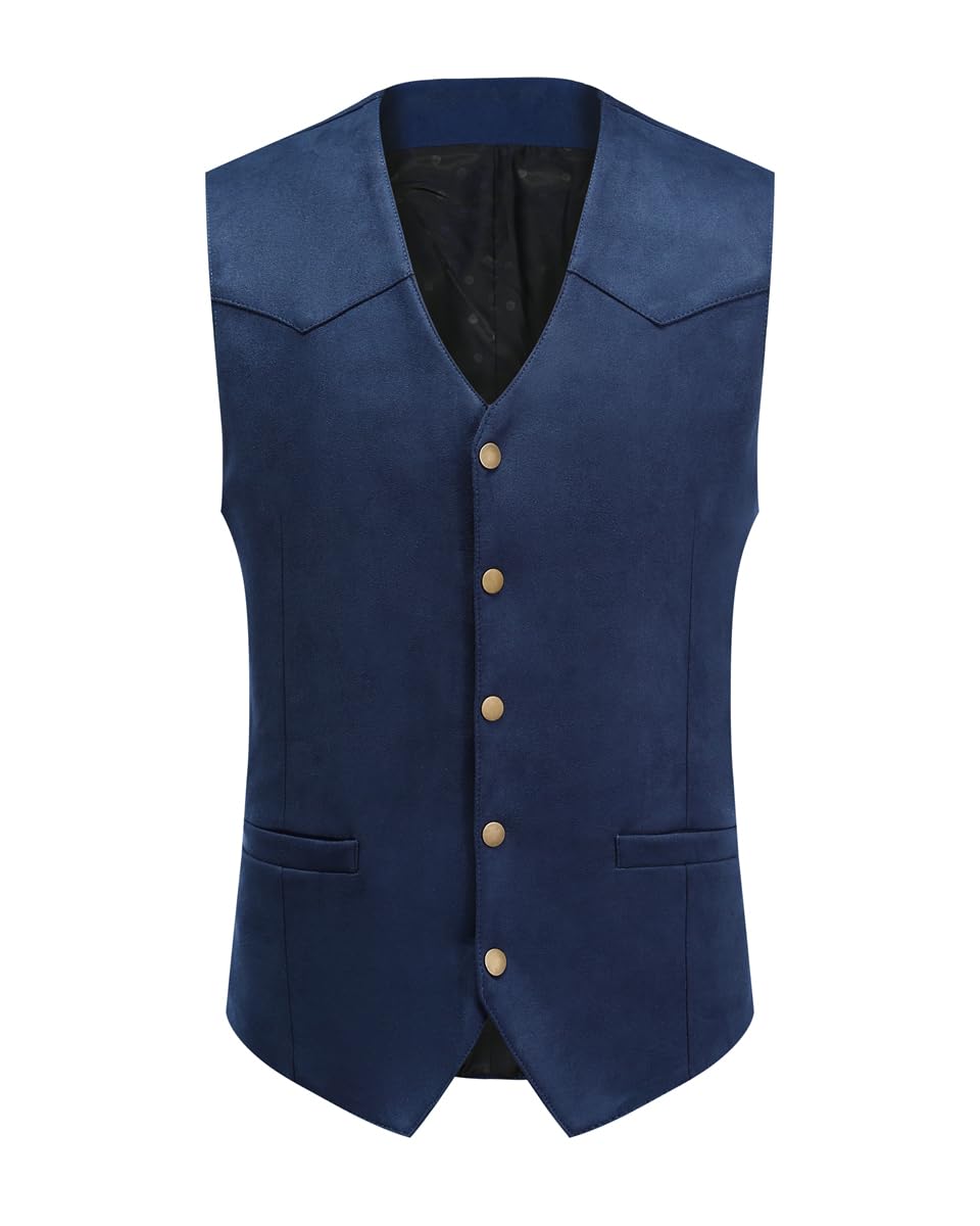 Allthemen Męska zamszowa kamizelka, dekolt w serek, casualowa kurtka bez rękawów, slim fit, biznesowa, formalna kamizelka na kolację weselną