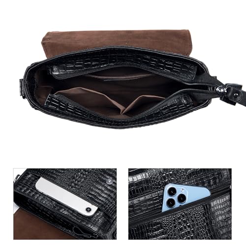 Image of Leather Messenger Bag for Men Medium Crocodile Embossed Mens Handbag Crossbody Shoulder Bag Messenger Man Purse