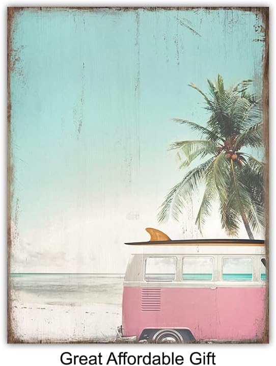 Rustic Vintage Nautical Ocean Poster Prints for Beach House Decor, Home Decoration Set - 6-8x10 Tropical Summer Wall Art - Cute Shabby Chic Gift - UNFRAMED Photo Pictures - Flamingo, Palm Tree, Wave
